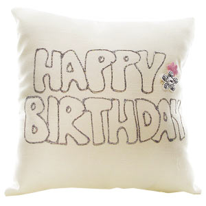 Happy Birthday Hand Painted Silk Cushion