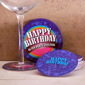 Happy Birthday Pack 16 Party Coasters