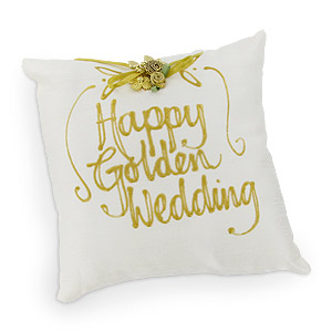 happy Golden Wedding Hand Painted Silk Pillow