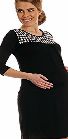 Happy Mama Boutique Happy Mama. Womens Maternity Jersey Chequered 3/4 Sleeve Shift Dress. 219p (Black, 16)
