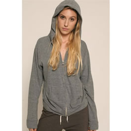 Monrow Heather Grey Fleece Zip Up Hooded Sweater