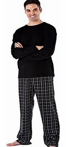 Harvey James Mens Harvey James Thermal Top, Polar Fleece Pant Pyjama Sets Black-XXL