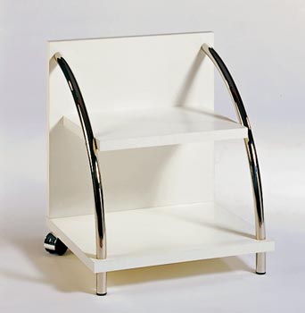 Caro Mobile Bedside Table in White and Chrome
