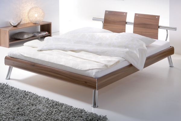 Softline Walnut Bed Frame with Cross Chrome Legs