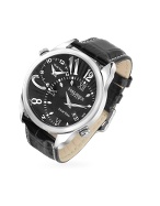 Haurex Big Fly - Black Leather Band Dual-time Date Watch