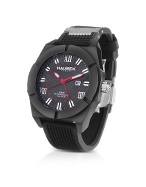 Haurex Challenger Black Carbon Fiber and Rubber GMT Date Watch