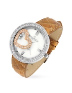 Lovely - Tan Swarovski Crystal Floating Heart Dress Watch