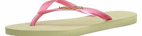 Havaianas Womens Slim Logo Metallic Fashion Sandals 4119875 Sand Grey/Pink 5 UK, 40 EU