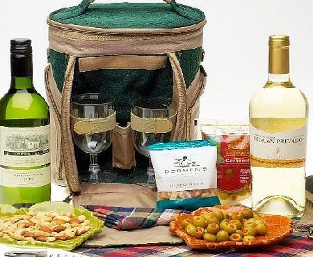 Two bottles of wine picnic cool bag gift with nuts and olives. Includes Mainland Next Working Day Delivery