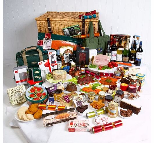 Ultimate food, wine and accessories gift in very large wicker basket - luxury gourmet food and wine hamper