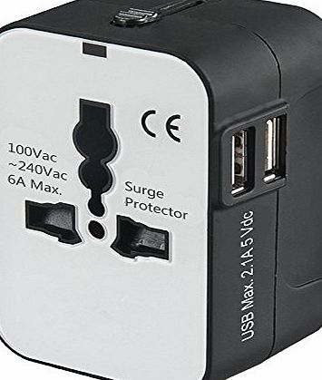 HCcolo Universal All-in-One Worldwide Travel Adaptper with Dual USB amp; Built-in Safety Shutters amp; 5 Foldable Plugs Wall Charger for USA EU UK AUS