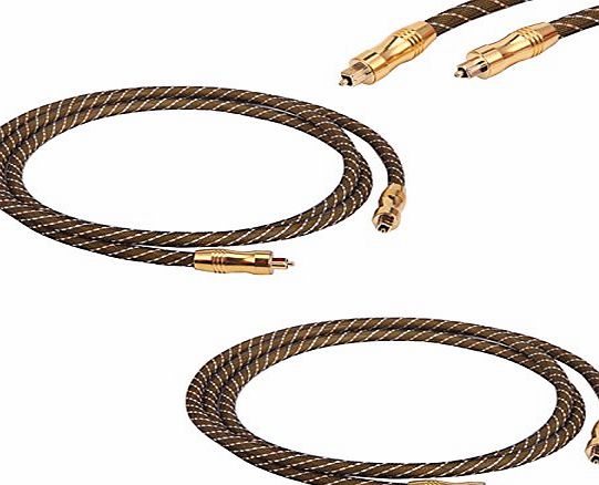 HDE 2x 6ft Gold Plated Premium Toslink Digital Optical Audio Cable (S/PDIF) with Braided Jacket for Sound Bar/Stereo Surround Sound to HDMI TV