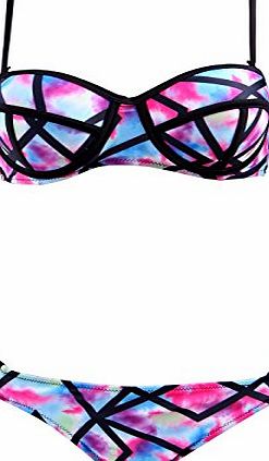 HDE Womens Bikini Padded Halter Top Two Piece Swimsuit Beach Bathing Suit (Pink Tie Dye, Large)