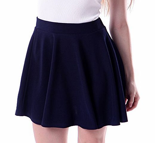 HDE Womens Solid Color Jersey Knit Flared A-Line Skater Skirt (Midnight Blue, Small)