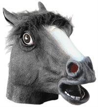Mask - Rubber Horse Head Black, fur mane