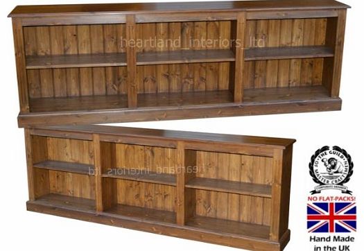 Heartland Pine Solid Pine Bookcase, 8ft Wide Low, Handcrafted 