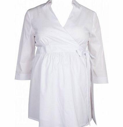 Heavenly Bump Maternity 3/4 Slv Cotton Wrap Blouse - White White 10