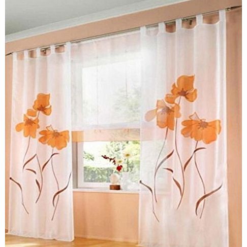 Hee Grand Beatuiful Flower Printed Handmade Curtains 150*245cm Orange