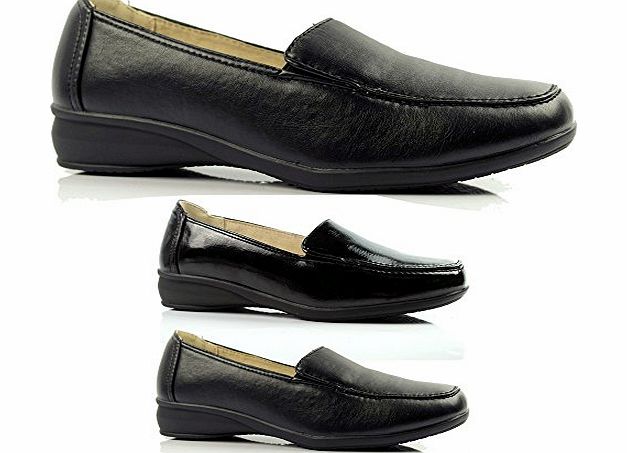 Heelbox Womens Ladies Flat Wedge Leather Lining Wide Fit Comfort Soft Work Shoes Size (7 UK, Black Matt)