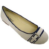 Womens Beige Navy Canvas Comfort Flat Ladies Pumps Shoes