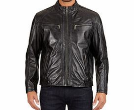 Black leather zip pocket jacket