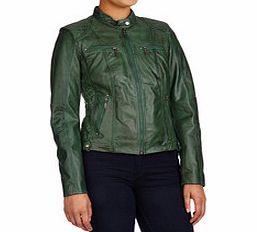 Bottle green leather biker jacket