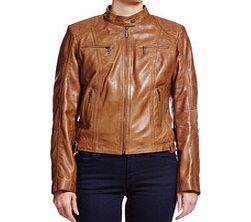 Casual tan leather biker jacket