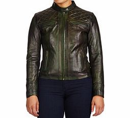 Marbled green quilted leather jacket