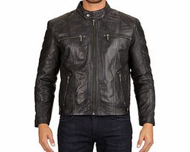 Quilted detail black leather jacket