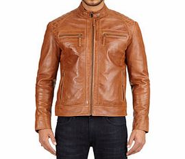 Tan leather quilted shoulder jacket