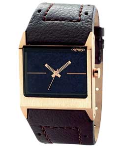 henleys Gents Square Dial Leather Strap Watch