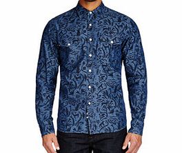 Navy blue floral and animal print shirt