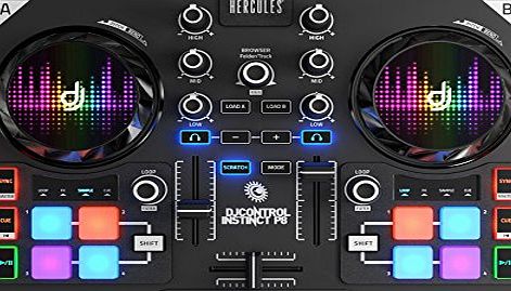 Hercules DJControl Instinct P8, ultra-mobile USB DJ Controller with 8 sample pads and Audio Outputs for use with your Headphones and your Speakers