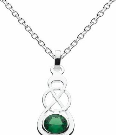 Womens Silver Plated and Green Glass Celtic Knot Necklace SP92811GG, 18``