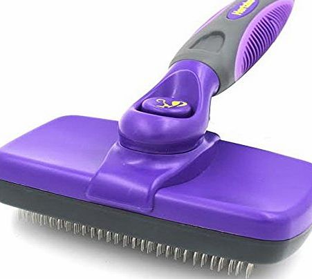 Hertzko Best Quality Self Cleaning Slicker Brush - Gently Removes Loose Undercoat, Mats and Tangled Hair - Your Dog or Cat Will Love Being Brushed with the Hertzko Grooming Brush (Medium - Large)