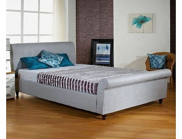  4Ft6 Double Upholstered Sleigh Bedstead Frame - Ice Grey - No Mattress (Frame Only)