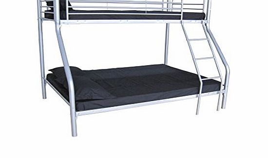 Hi-Co New Silver Metal Triple Children Kids Sleeper Bunk Bed Frame No Mattress Double Bed Base Single On Top With Ladder (Silver)