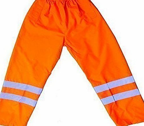 Hi-Viz Hi Viz Orange Over Trousers Waterproof Pants Reflective Tape Work Railway Elasticated Waist High Vis Safety Workwear Security Road Works Hi Vis Fluorescent Flashing EN471 Orange XL (40-42)