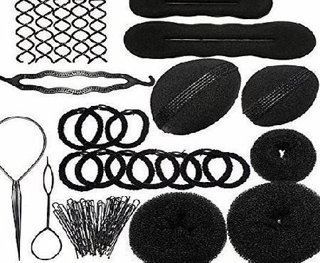 Hibeauty Hair Styling Accessories Kit Bun Maker Roller Braid Twist Elastics Pins Hair Design Styling Tools