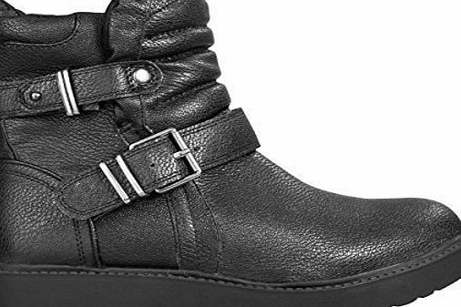 HIDDENFASHION Hidden Fashion Womens Ladies Faux Leather Thick Soled Ankle Winter Boots [BLACK_4]