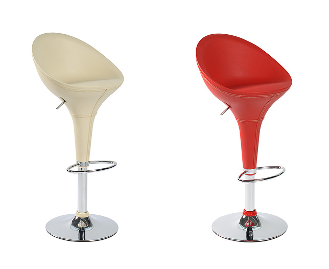 Back Leather Bar Stool x 2 Red and Cream