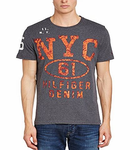 Hilfiger Denim Mens Manhattan 9 Crew Neck Short Sleeve T-Shirt, Grey (Charcoal Heather), Large