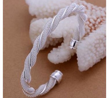 Solid Silver SG925 Women twine Distort Bangle Bracelet Jewelry