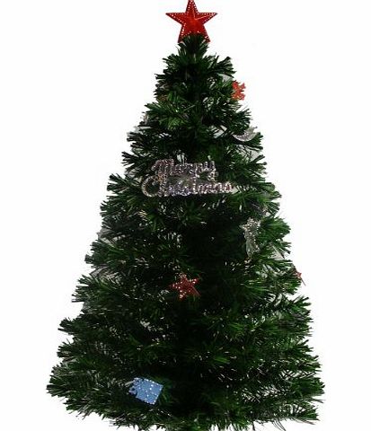 HISP 4ft 120cm Green Fibre Optic Christmas Tree with Christmas Sign