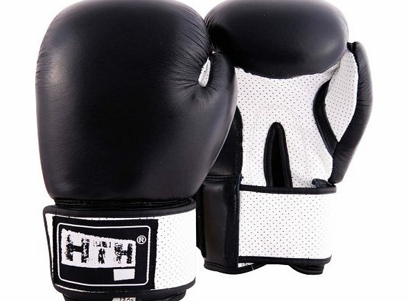 Hit Em Hard Black Real Leather Boxing Gloves White Plam 10oz