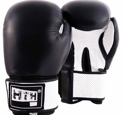 Black Real Leather Boxing Gloves White Plam 14oz