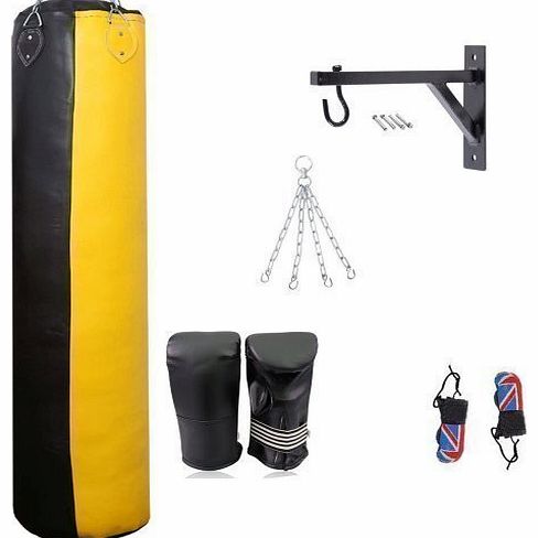 Hit Em Hard  10Pcs 4ft Y/B Punch Bag Boxing Set Filled MMA Punching Training Gloves Hanging Wall Bracket Chain Mitts