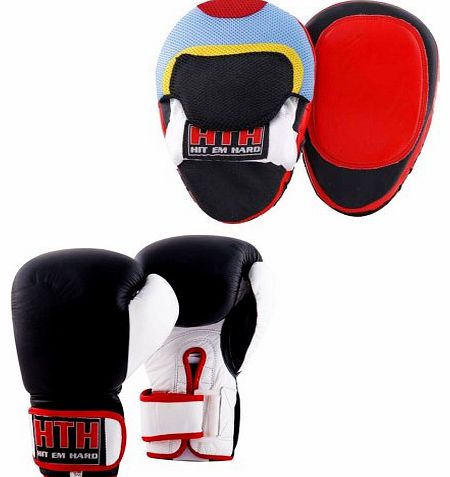 Hit Em Hard  Real Leather Focus Pads Hook and Jabs Boxing Gloves 8oz/10oz/12oz/14oz MMA Training Set Martial Arts Gym Sparring UFC