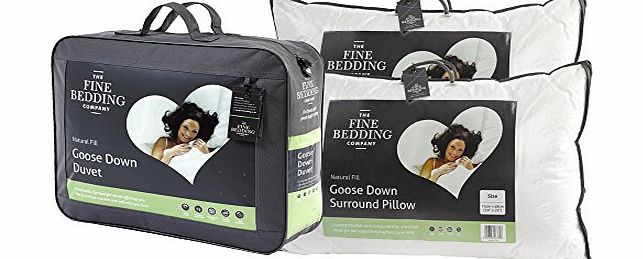 HLS - The Fine Bedding Company Luxury Goose Down Duvet Quilt And A Pillow Pair Set - 600 Fill Power - 10.5 Tog King Size - 100 Cotton Fabric