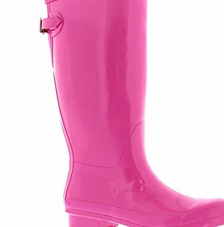 Holly Womens Adjustable Back Tall Gloss Winter Snow Rain Wellies Wellington Boots - Pink - 5 - 38 - CD0023